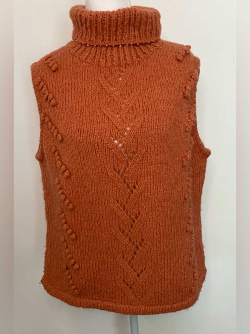 Vintage Eagle's Eye Knit Vest, Sleeveless Turtleneck Indie Retro Orange large